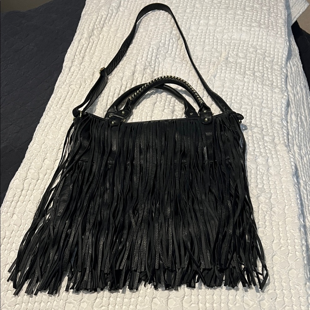 H&M Chic Black Fringe Shoulder Bag